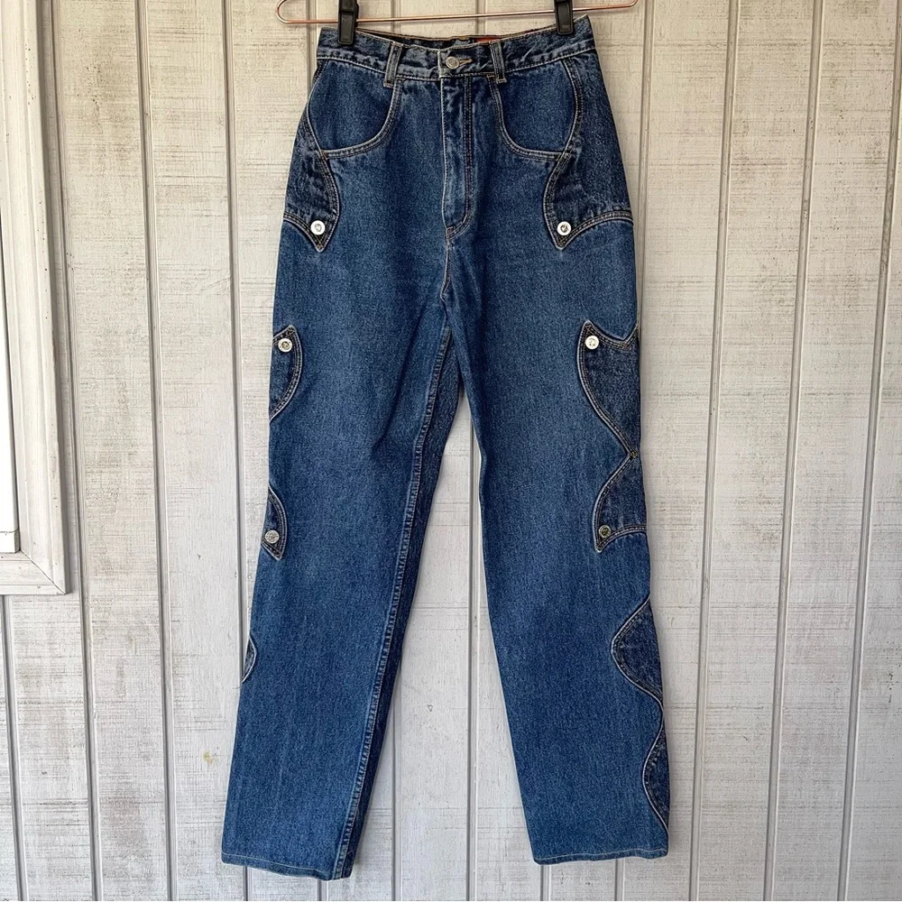 ✨ Vintage Lawman Western Jeans High Rise Tapered Dark Wash 26 - Picture 1 of 9